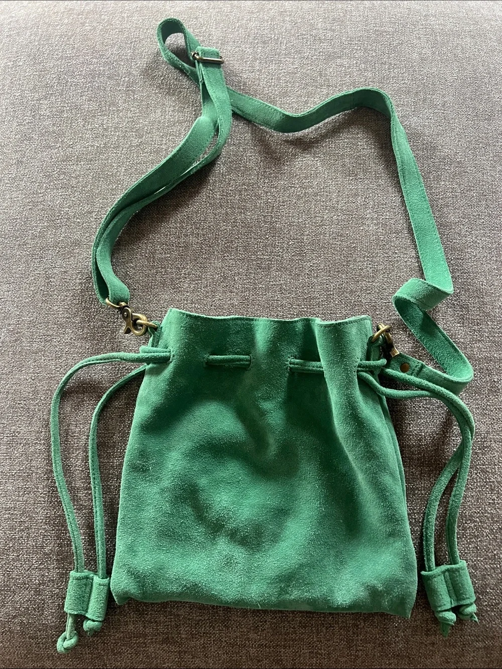 Free People Emerald Green Suede Drawstring Crossbody